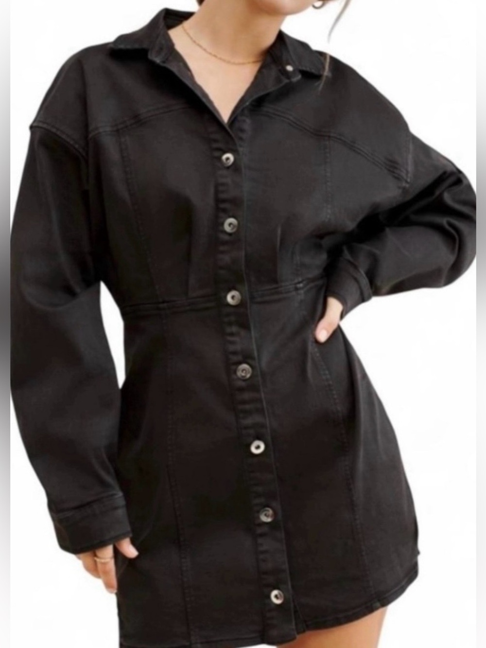 Free People black denim dress